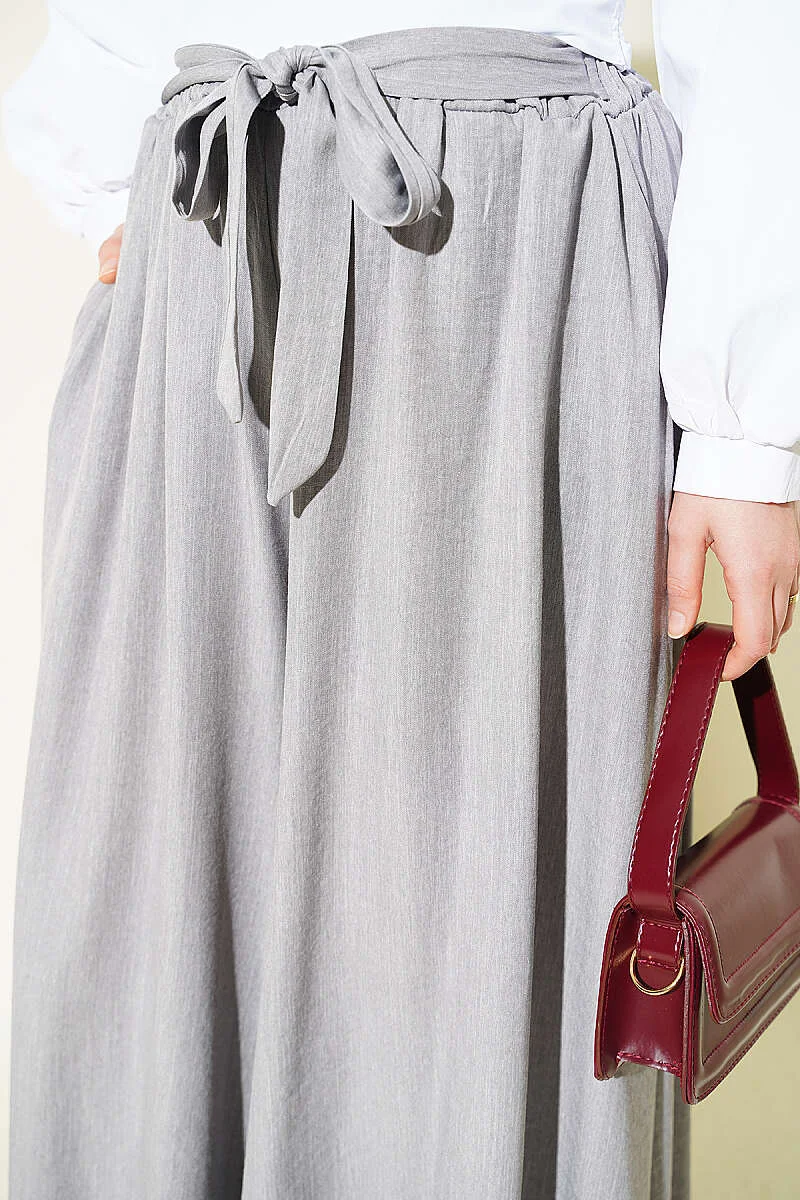 Oversize Trousers with Ties Grey all'ingrosso pants view 4 - Hicabistan fabbrica Turchia