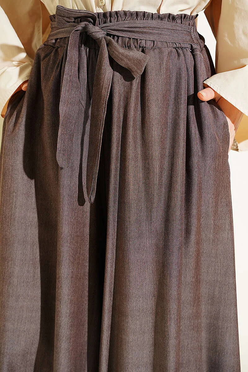 Oversize Trousers with Ties Brown all'ingrosso pants view 4 - Hicabistan fabbrica Turchia
