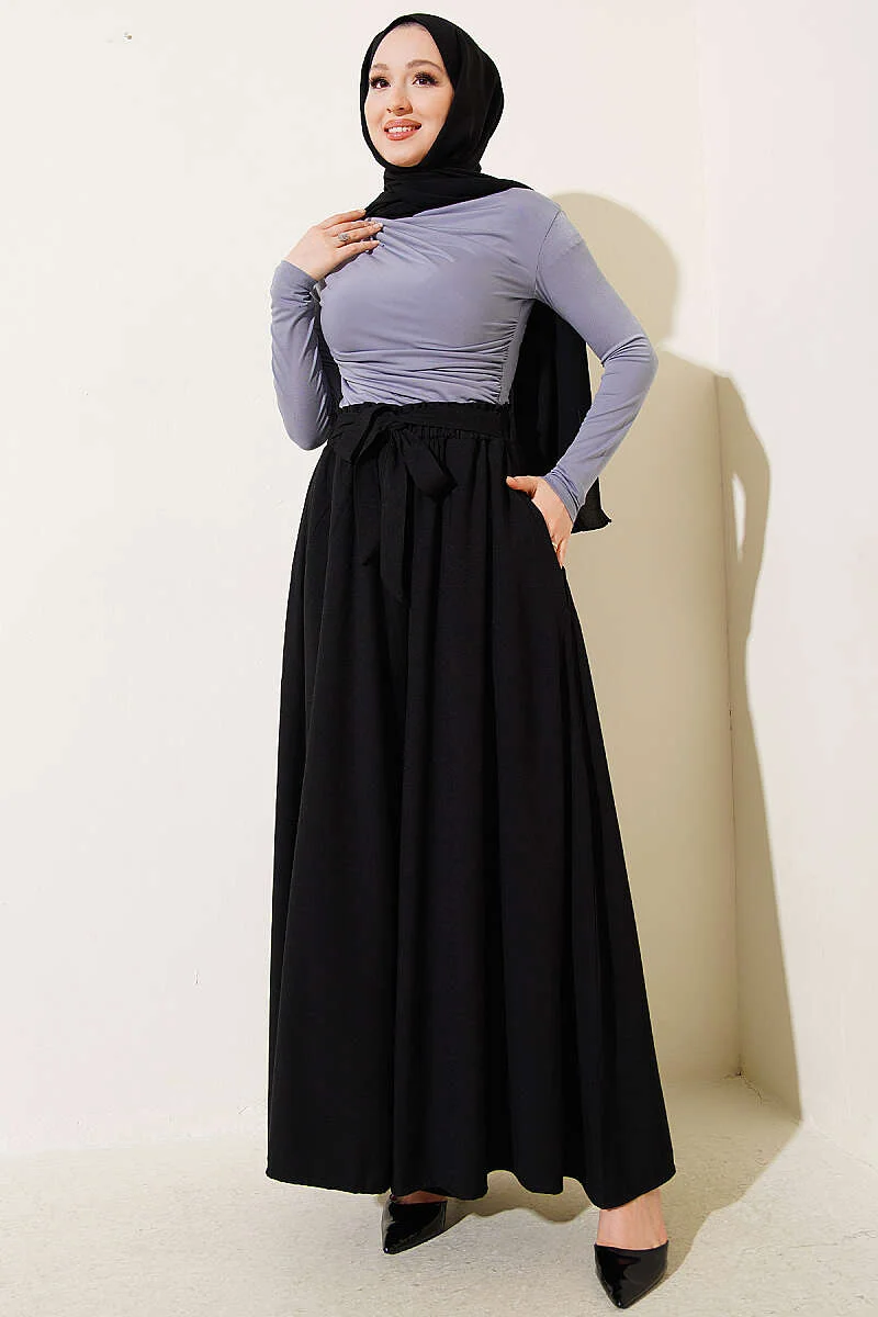 Oversize Trousers with Ties Black en gros pants view 2 - Hicabistan usine Turquie