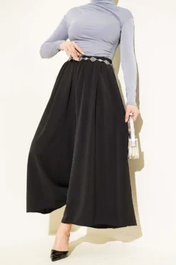 Oversized Cuffed Waistband Pants Black