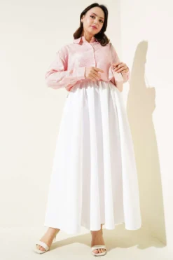 Alternative view of Fringe Floral Pattern Sheer Shirt Powder Pink