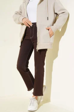 Fringed Slim Fit Jeans Brown