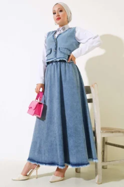 Fringed Denim Vest Set