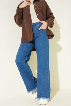 Alternative view of Fringed Hem Denim Pants Medium Blue