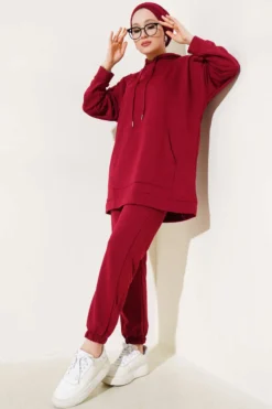 Hooded Two-Piece Set Burgundy
