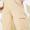Cargo Pants with Elastic Cuffs and Chains Camel wholesale pants view 4 - Hicabistan Turkey factory