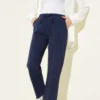 Fringe Hem Elastic Gabardine Pants Navy Blue