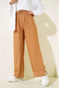 Split Hem Trousers Camel