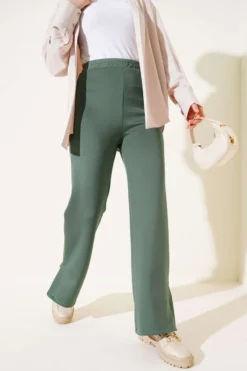 Split Hem Scuba Trousers Khaki