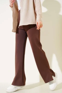 Split Hem Scuba Trousers Brown