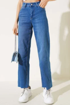 Alternative view of Fringed Hem Palazzo Denim Pants Blue