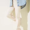 Fringed Hem Palazzo Denim Pants Stone