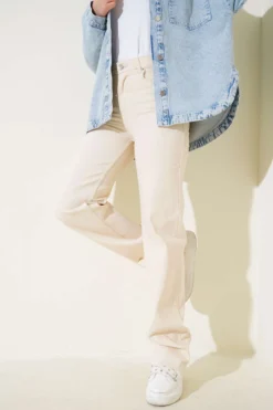 Fringed Hem Palazzo Denim Pants Stone