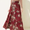 Layered Viscose Skirt with Paisley Print Burgundy al por mayor skirt - Hicabistan fábrica Turquía