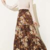 Layered Viscose Skirt with Paisley Print Brown wholesale skirt view 2 - Hicabistan Turkey factory