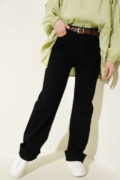 Palazzo Belted Denim Pants Black