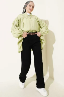 Alternative view of Palazzo Belted Denim Pants Black