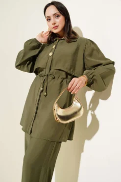 Alternative view of Detailed Piece Belt Tunic Two-Piece Set Khaki