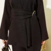 Two-Piece Set with Detailed Parts and Gold Buckle Brown en gros clothing set view 4 - Hicabistan usine Turquie
