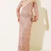 Sequin Detailed Evening Dress Gold all'ingrosso dress - Hicabistan fabbrica Turchia