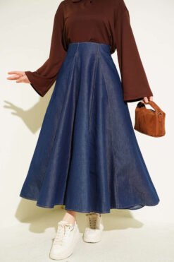 Detailed Panel Flared Denim Skirt groothandel skirt - Hicabistan Turkije fabriek