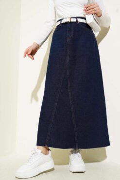 Patchwork Denim Skirt Navy Blue wholesale skirt - Hicabistan Turkey factory
