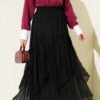 Layered Pleated Chiffon Skirt Black en gros skirt - Hicabistan usine Turquie