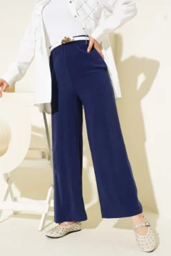 Alternative view of Shiny Fabric Trousers Navy Blue