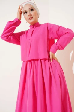 Cape Fuchsia en gros dress view 2 - Hicabistan usine Turquie