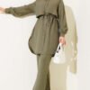 Cloak with Tie Two-Piece Set Khaki