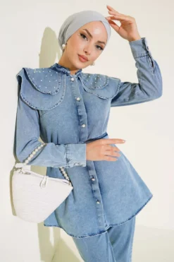 Denim Two-Piece Set with Cape