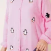 Penguin Embroidered Muslin Shirt Pink groothandel shirt view 4 - Hicabistan Turkije fabriek