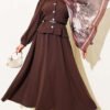 Pencil Detailed Belted Dabble Skirt Set Brown Großhandel clothing set - Hicabistan Türkei Fabrik