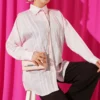 Honeycomb Striped Oversized Shirt Pink