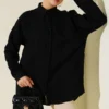 Honeycomb Striped Oversized Shirt Black
