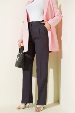Wide Leg Trousers with Pile Detail