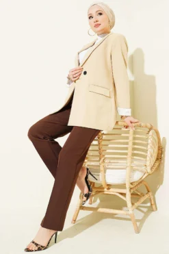 Alternative view of Wide Leg Trousers with Pile Detail Brown