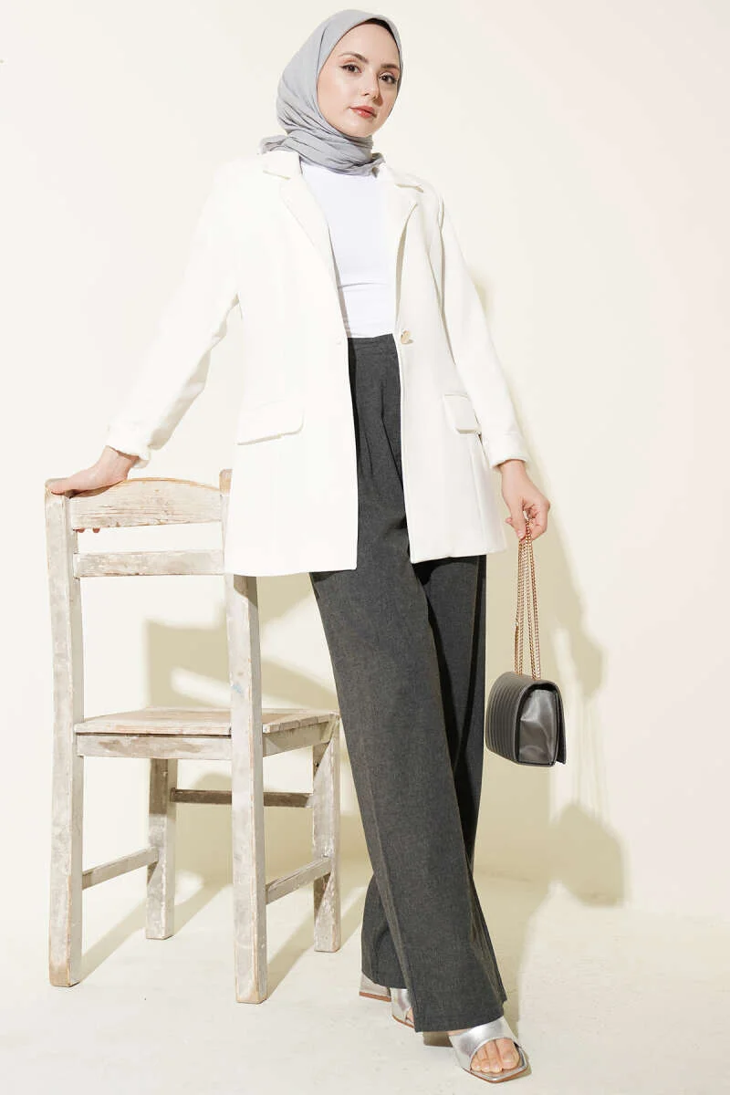 Pocketed Wide-Leg Trousers with Pile Detail Anthracite - Image 2