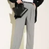 Pocketed Wide-Leg Trousers with Pile Detail Grey