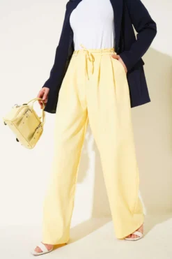 Alternative view of Pants with Pile Detail and Belted Tie Yellow