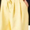 Pants with Pile Detail and Belted Tie Yellow wholesale pants view 4 - Hicabistan Turkey factory
