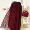 Tulle Skirt with Pile Detail Burgundy