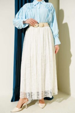 Tulle Skirt with Pile Detail Ecru