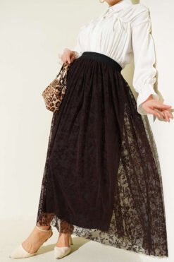 Tulle Skirt with Pile Detail Brown