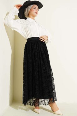Vista alternativa de Tulle Skirt with Pile Detail Black