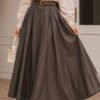 Belted Denim Skirt with Pile Detail Brown