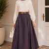Belted Denim Skirt with Pile Detail Plum wholesale skirt view 2 - Hicabistan Turkey factory