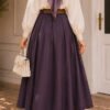 Belted Denim Skirt with Pile Detail Plum wholesale skirt view 3 - Hicabistan Turkey factory