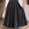 Belted Denim Skirt with Pile Detail Black