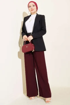 Alternative view of Pleated Button Palazzo Pants Burgundy